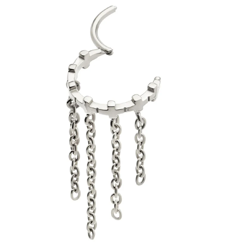 Cross Row Dangle Chains Stainless Steel Hinged Segment Ring - Image 3