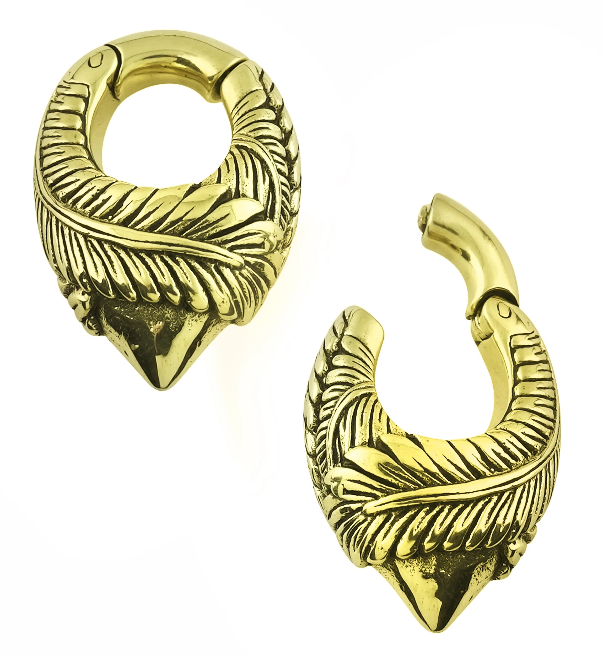 Feathered Brass Hinged Ear Weights - Image 3