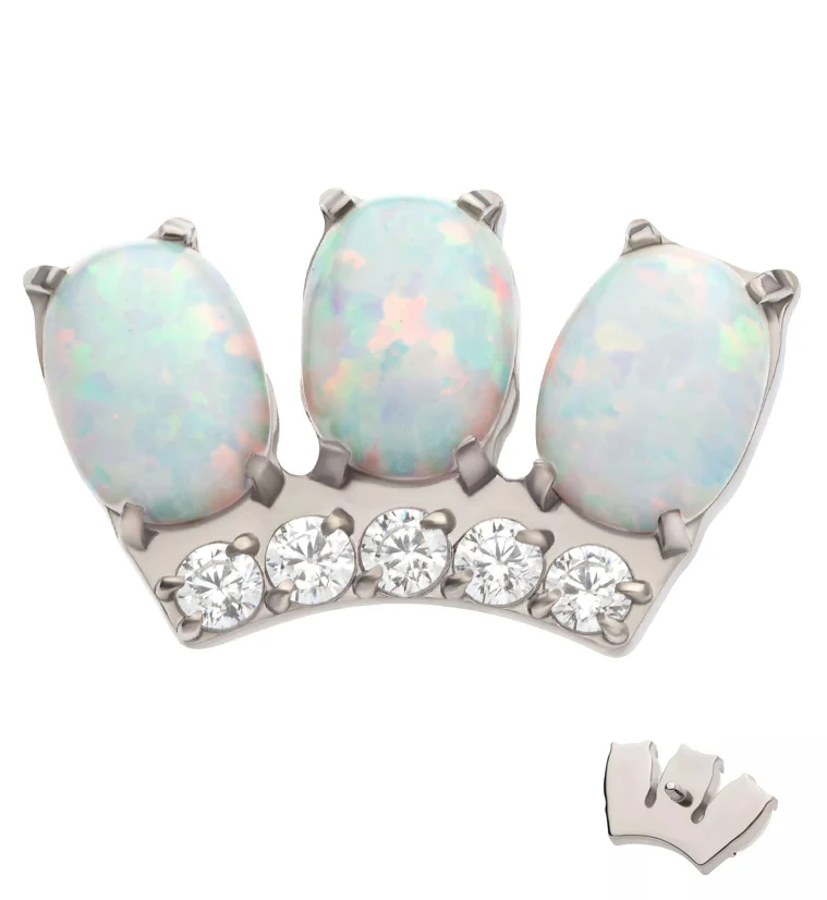 Crown White Opalite Clear CZ Titanium Internally Threaded Top