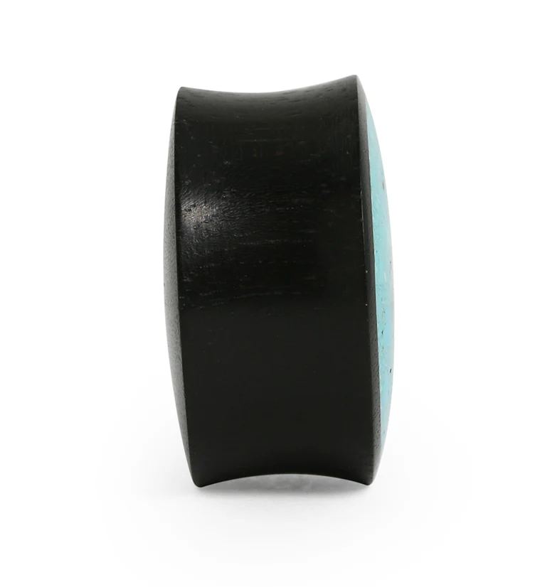 Crushed Turquoise Stone Inlay Tunnel Wood Plugs - Image 4