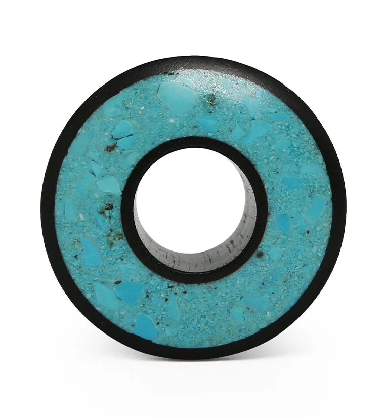 Crushed Turquoise Stone Inlay Tunnel Wood Plugs - Image 5