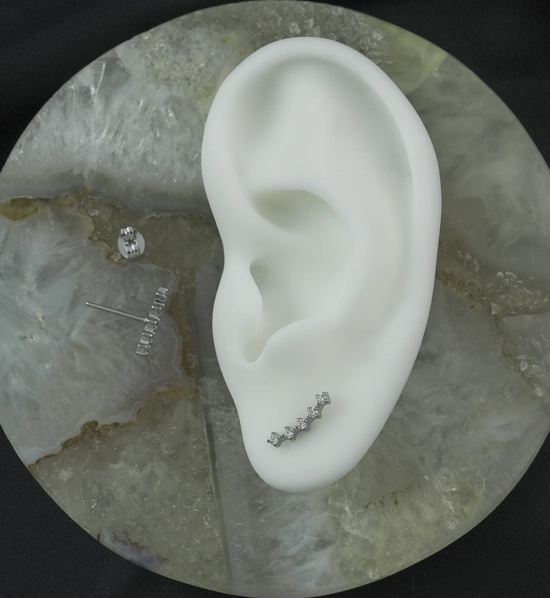 Curve Clear CZ Stainless Steel Stud Earrings - Image 2