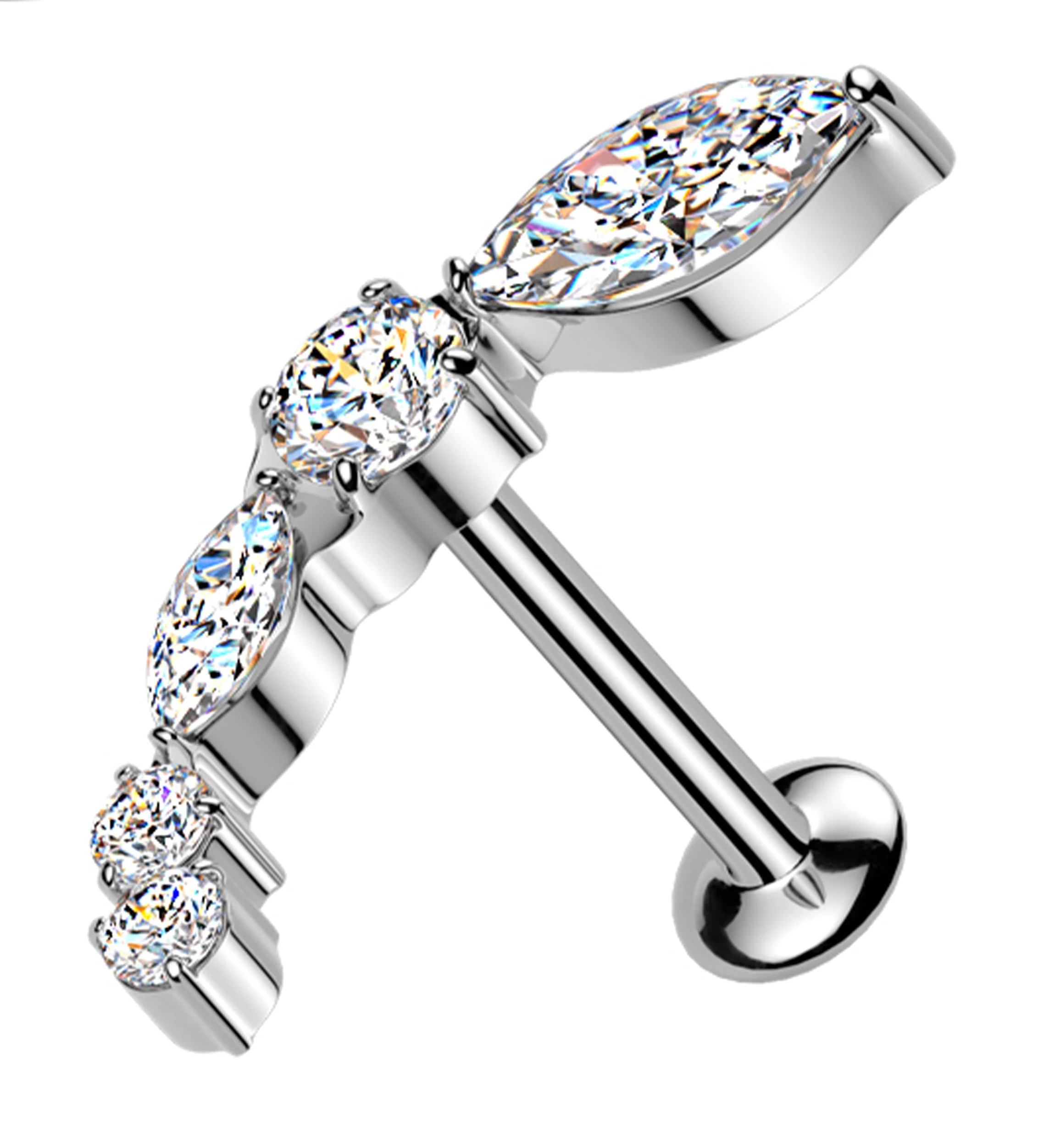 Curve Marquise Clear CZ Threadless Titanium Labret