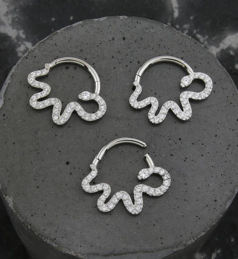 Curvy Snake Clear CZ Hinged Segment Ring - Image 2