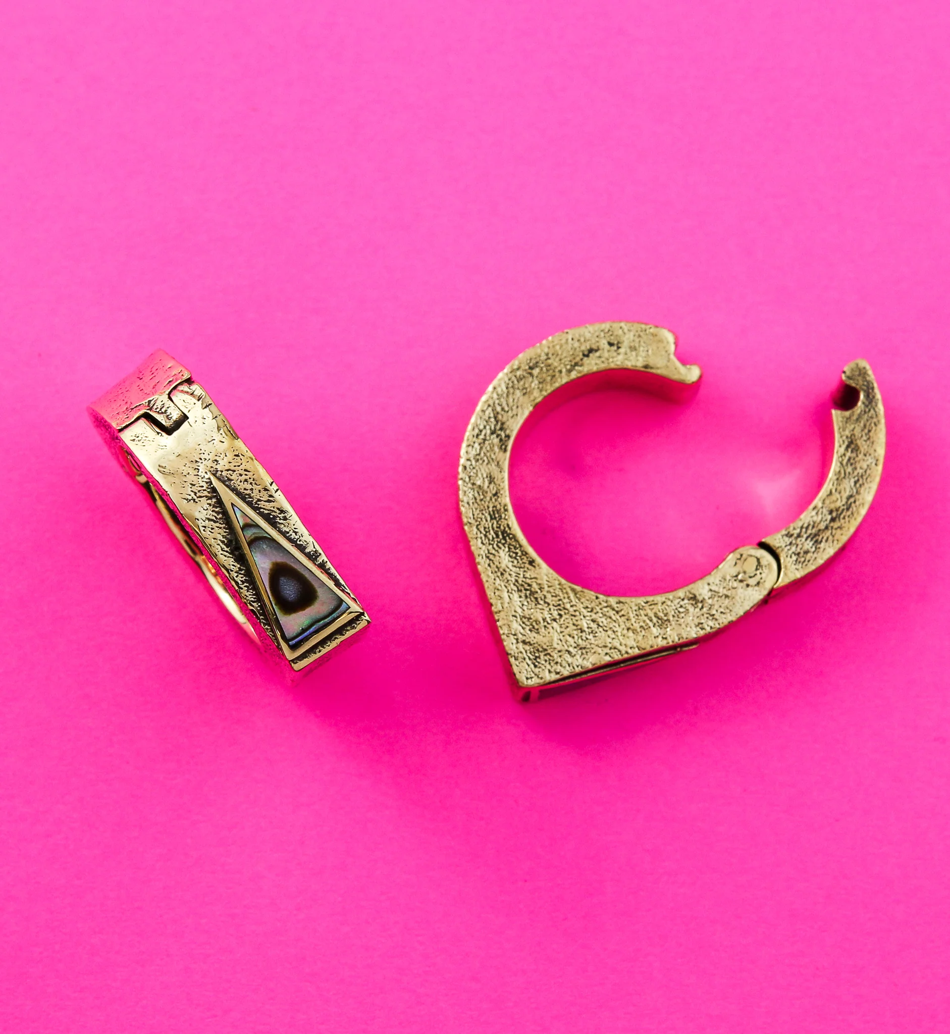 Cusp Triangle Abalone Brass Hinged Hoop Ear Weights - Image 2