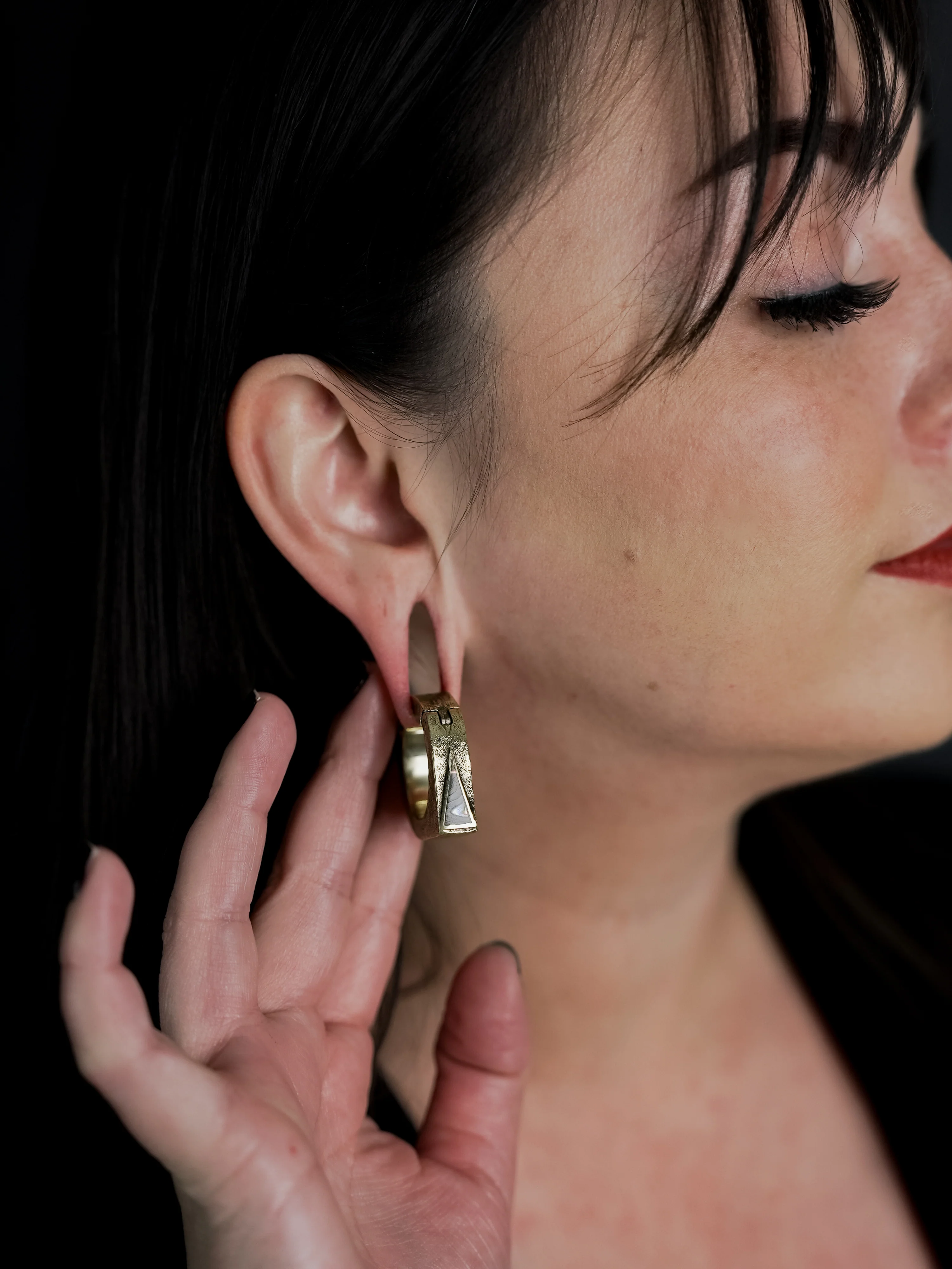 Cusp Triangle Abalone Brass Hinged Hoop Ear Weights - Image 5