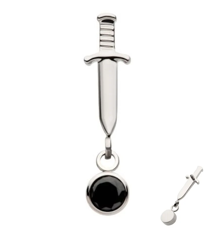 Dagger Dangle Black CZ Internally Threaded Top