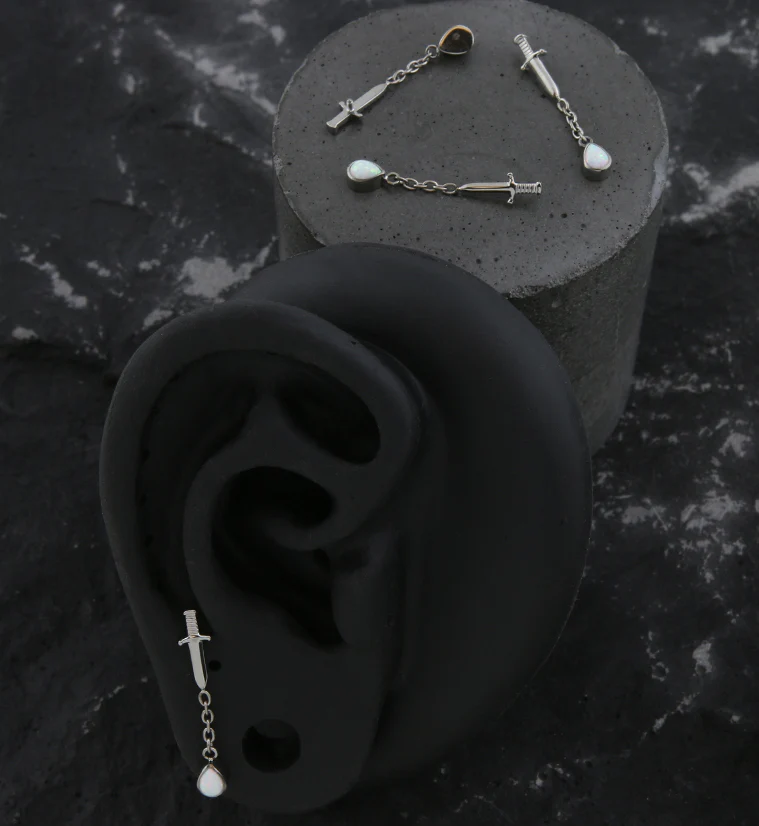 Dagger Dangle Chain Teardrop White Opalite Internally Threaded Top - Image 2