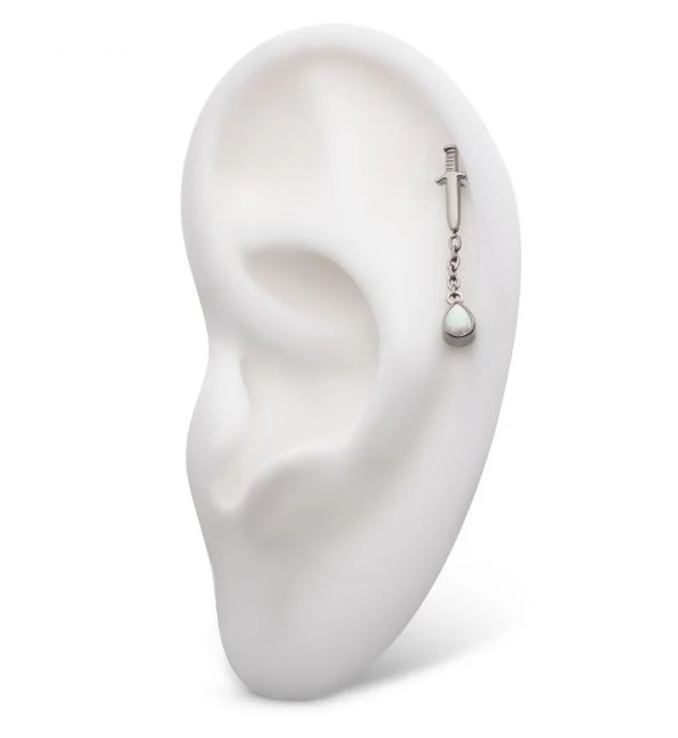 Dagger Dangle Chain Teardrop White Opalite Internally Threaded Top - Image 3