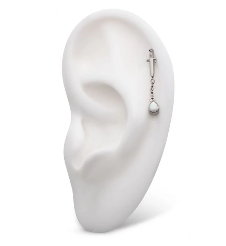 Dagger Dangle Chain Teardrop White Opalite Threadless Top - Image 3