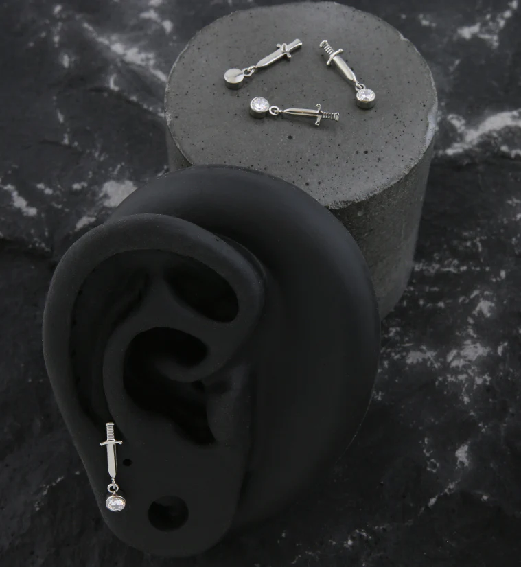 Dagger Dangle Clear CZ Internally Threaded Top - Image 2
