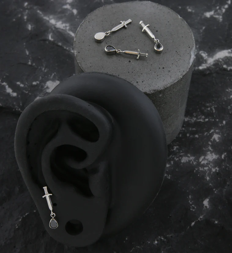 Dagger Dangle Teardrop Black CZ Internally Threaded Top - Image 2