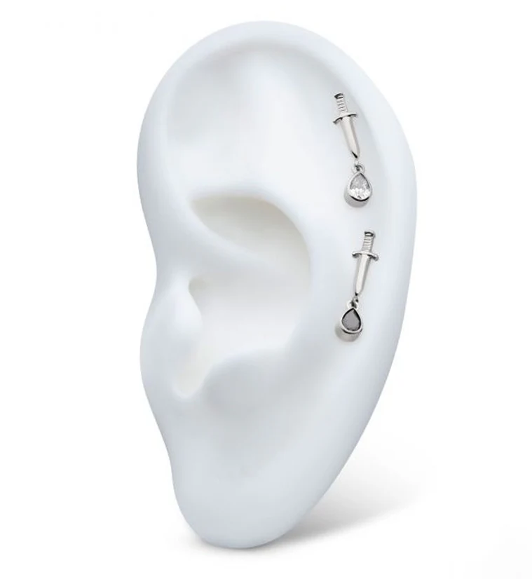 Dagger Dangle Teardrop Black CZ Internally Threaded Top - Image 3