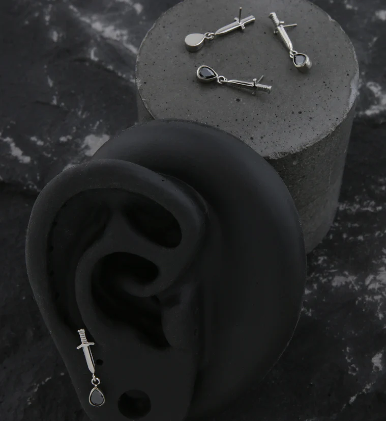 Dagger Dangle Teardrop Black CZ Threadless Top - Image 2