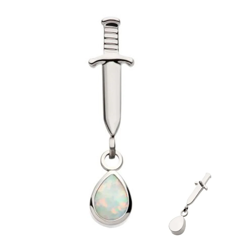 Dagger Dangle Teardrop White Opalite Internally Threaded Top