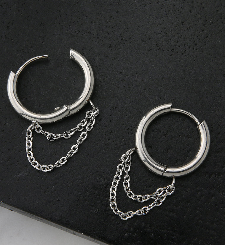 Dangle Chain Stainless Steel Hinged Earrings - Image 2