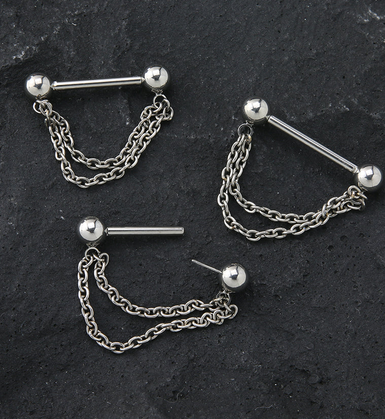 Dangle Chain Threadless Titanium Nipple Bars - Image 2