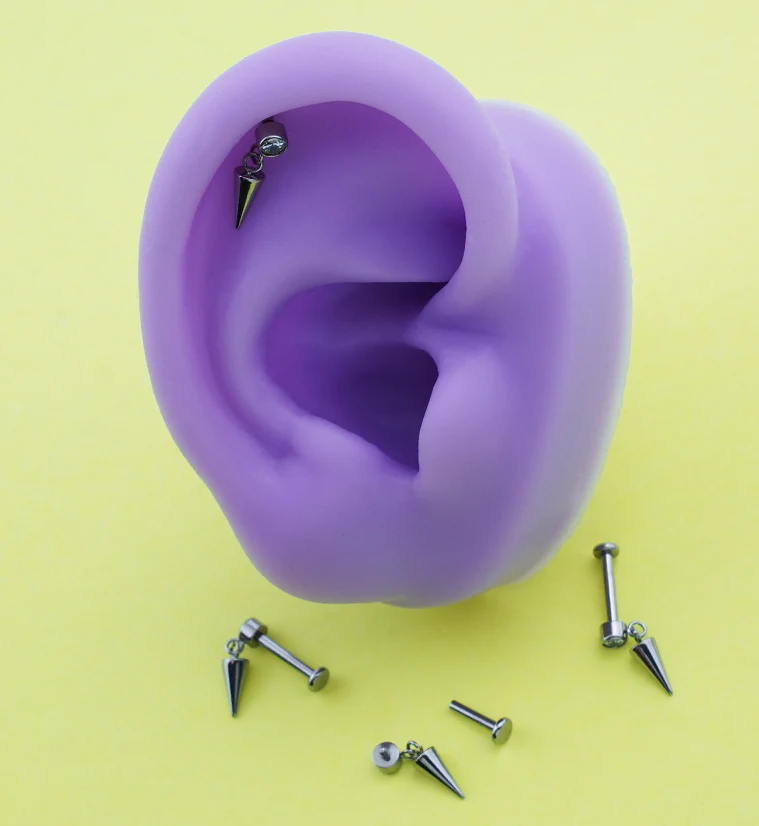 Dangle Cone Clear CZ Internally Threaded Titanium Labret - Image 2
