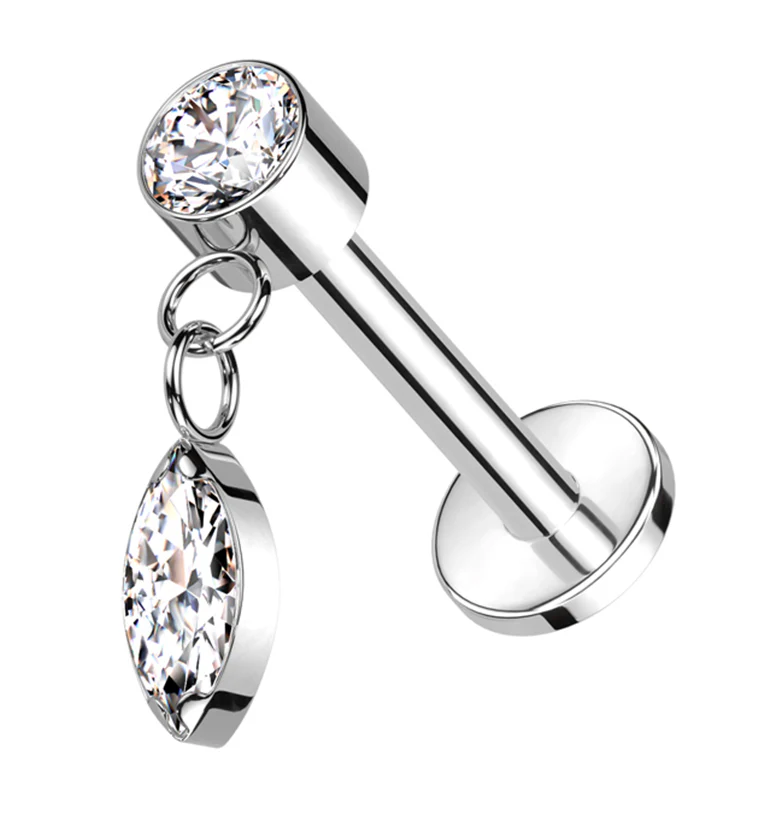 Dangle Marquise Clear CZ Internally Threaded Titanium Labret