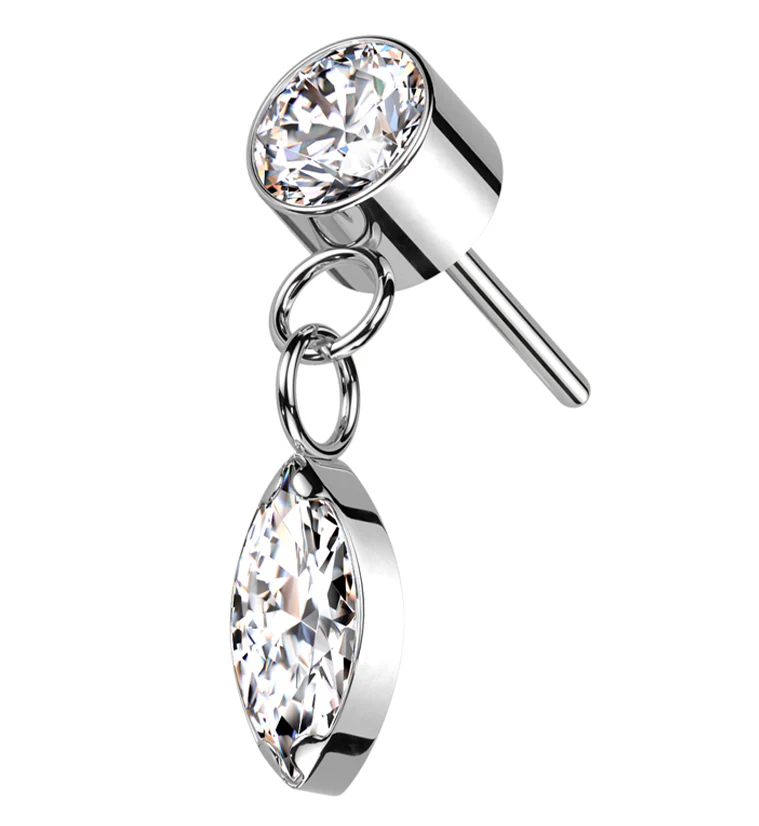 Dangle Marquise Clear CZ Titanium Threadless Top
