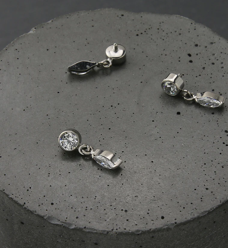 Dangle Marquise CZ Internally Threaded Titanium Top - Image 2