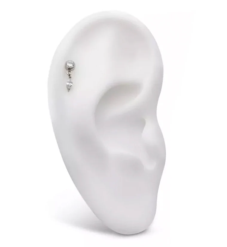 Dangle Marquise CZ Internally Threaded Titanium Top - Image 3