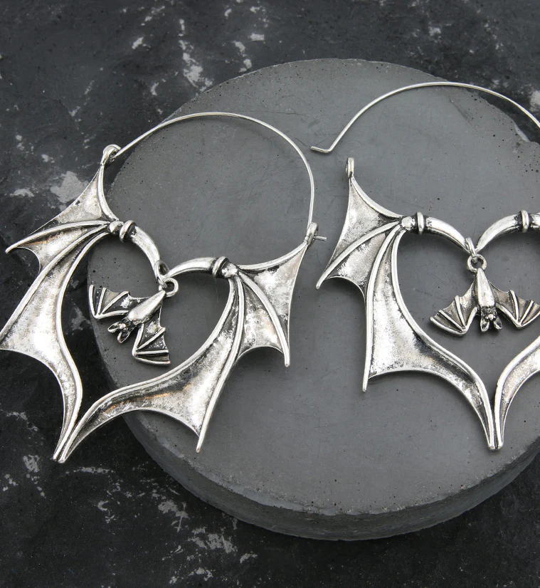 Dangling Bat Stainless Steel Plug Hoops - Image 2
