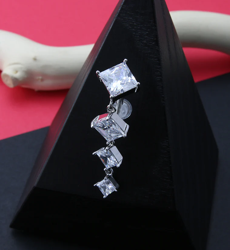 Dangling Diamond CZ Top Down Belly Button Ring - Image 2