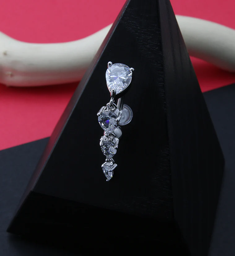 Dangling Teardrop CZ Top Down Belly Button Ring - Image 2