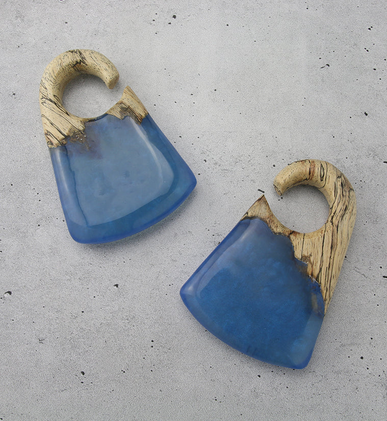 Dark Blue Resin Locket Tamarind Wood Ear Weights - Image 2