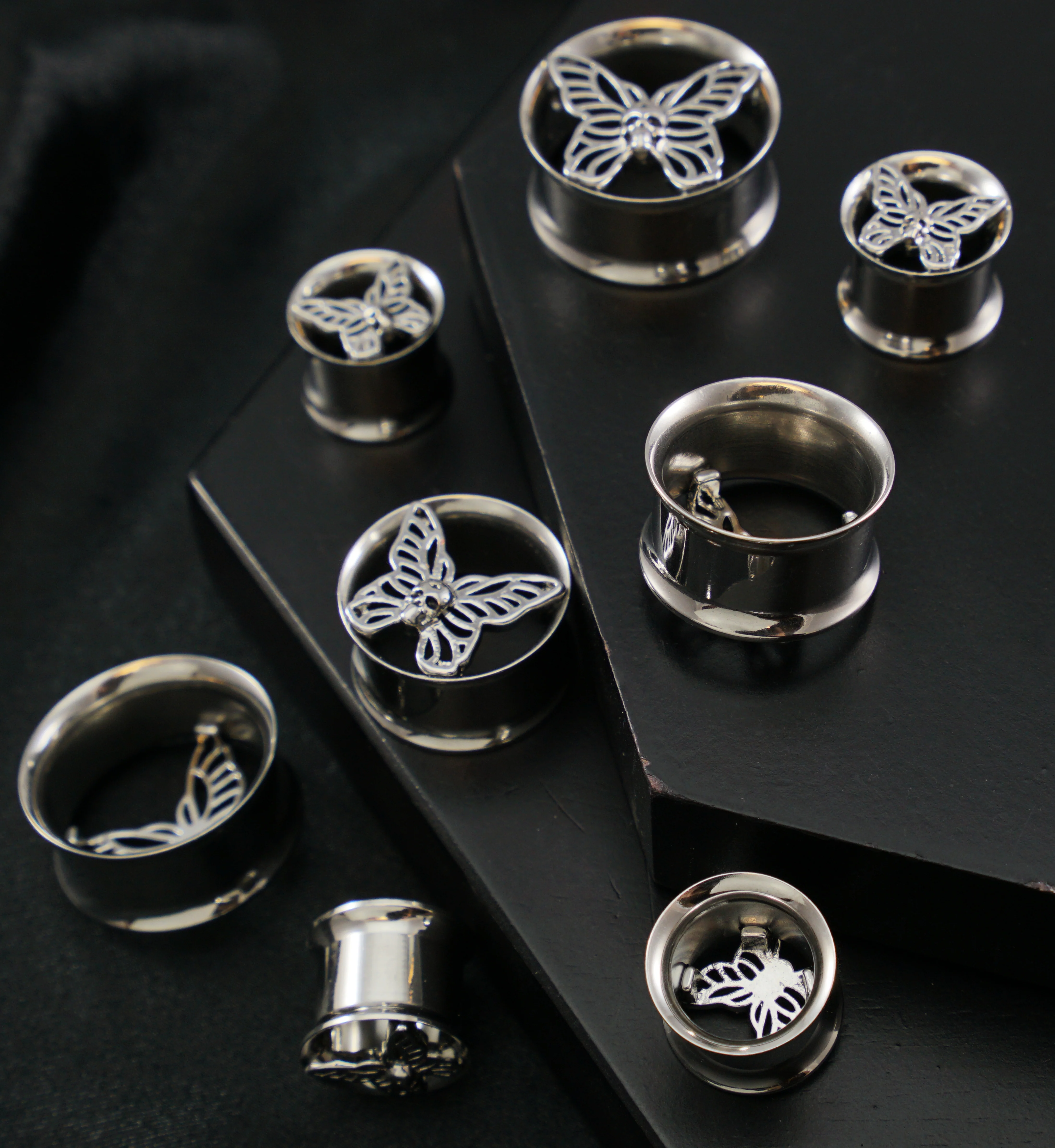 Death Moth Stainless Steel Double Flare Tunnels - Image 2