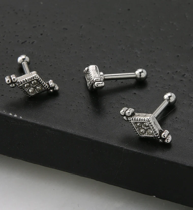 Diamond Beaded CZ Cartilage Barbell - Image 2