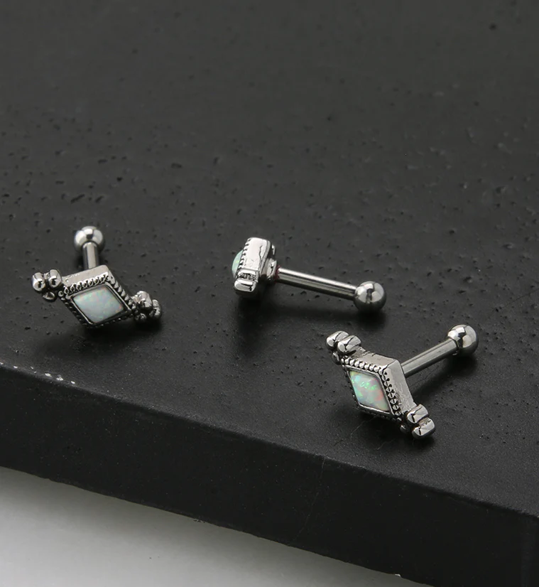 Diamond Beaded White Opalite Cartilage Barbell - Image 2
