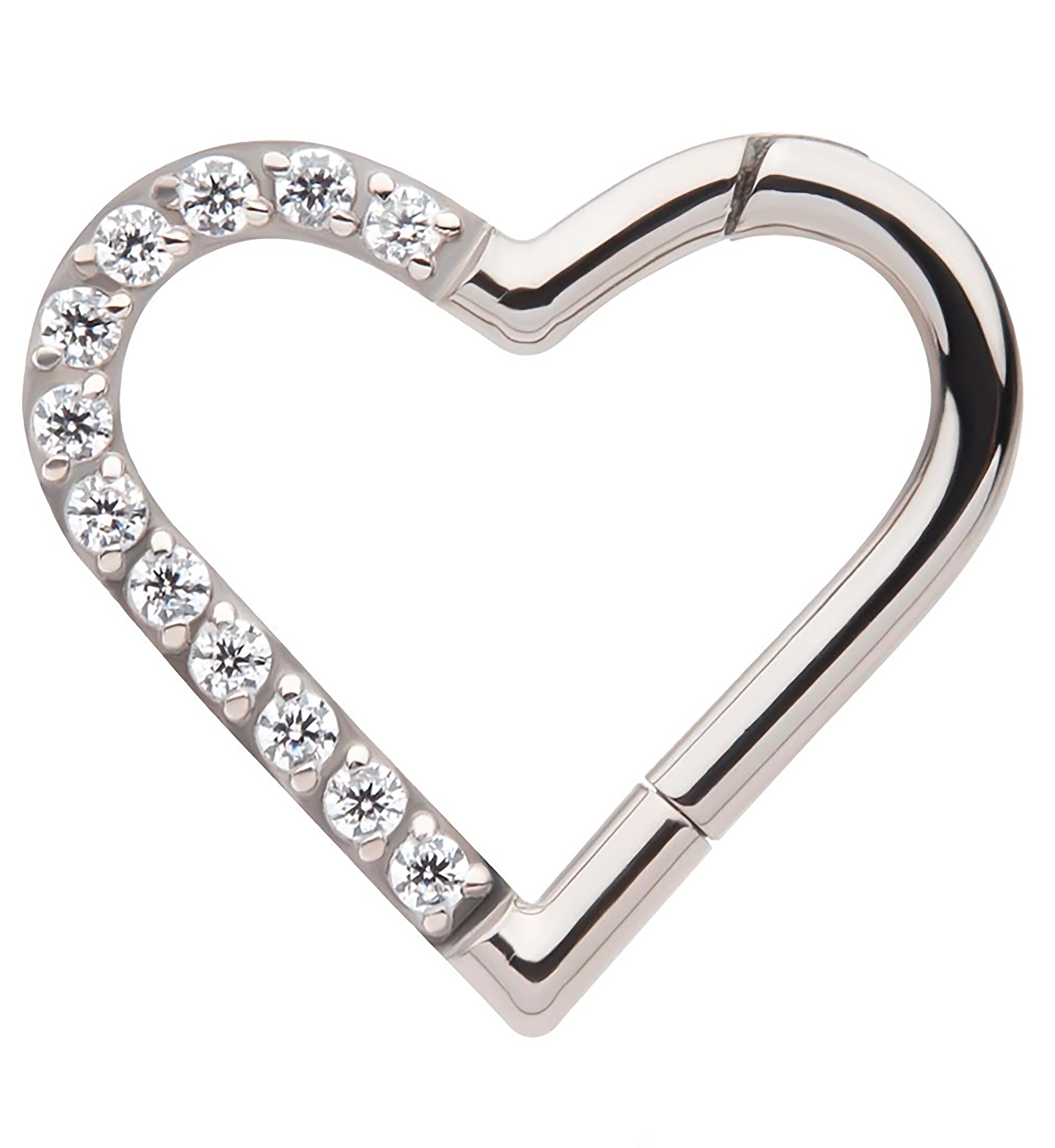 Divided Heart Clear CZ Titanium Hinged Segment Ring - Image 4