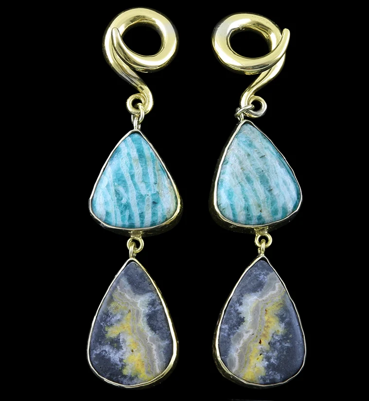 Double Amazonite X Bumblebee Jasper Stone Ear Weights