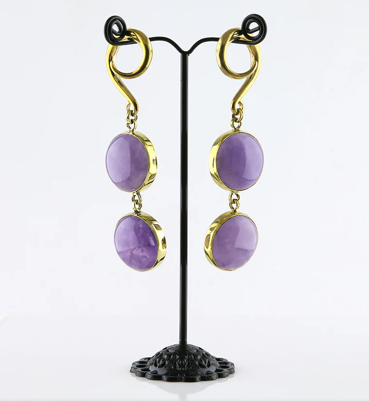 Double Amethyst Stone Hanging Ear Weights - Image 2