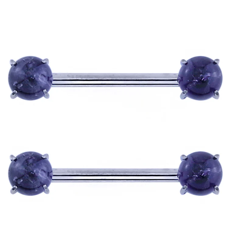 Double Amethyst Stone Threadless Titanium Nipple Barbells