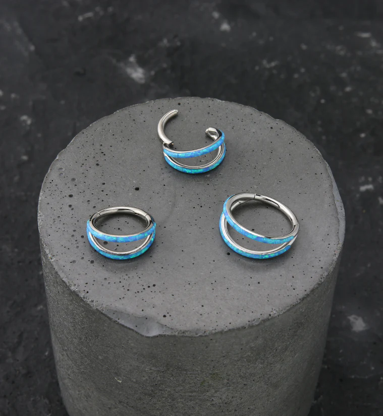 Double Bar Blue Opalite Titanium Hinged Segment Ring - Image 2