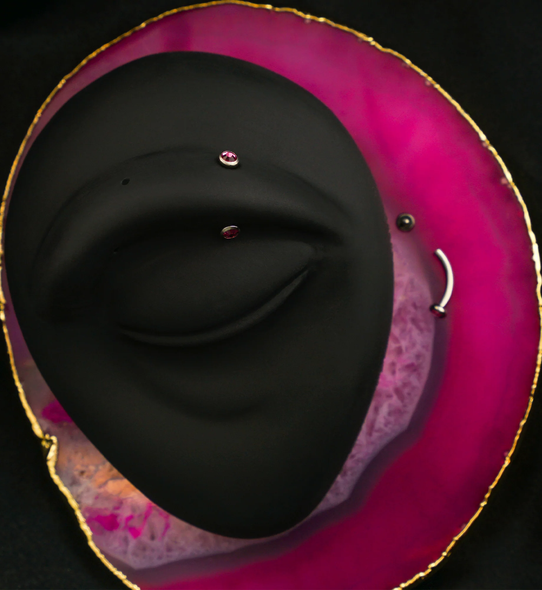 Double Bezel Pink CZ Internally Threaded Titanium Curved Barbell - Image 2