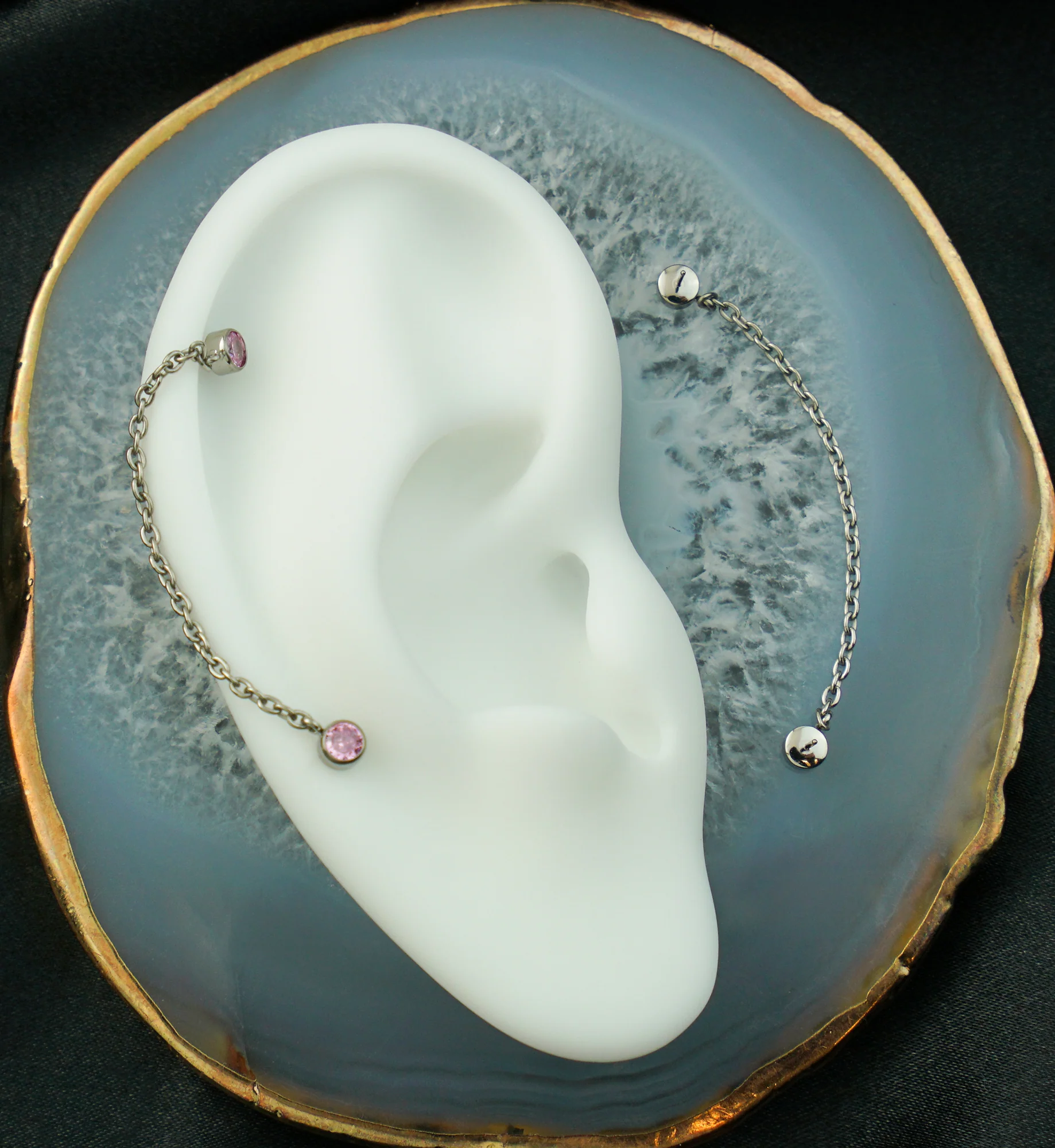 Double Bezel Pink CZ Titanium Threadless Connector Rolo Chain Tops - Image 2