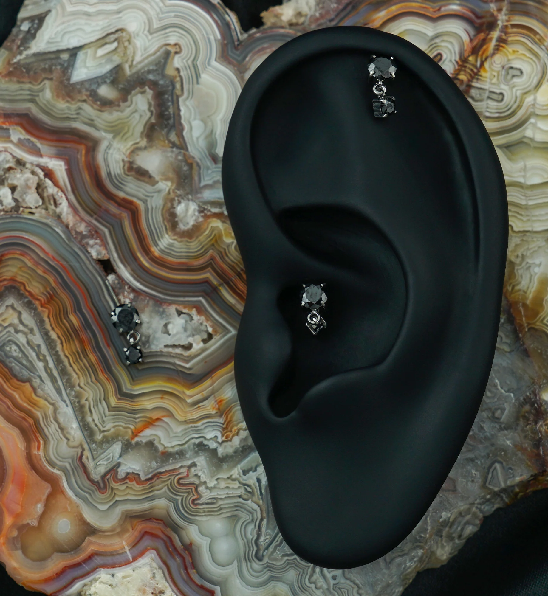 Double Black CZ Dangle Vertical Titanium Threadless Top - Image 2