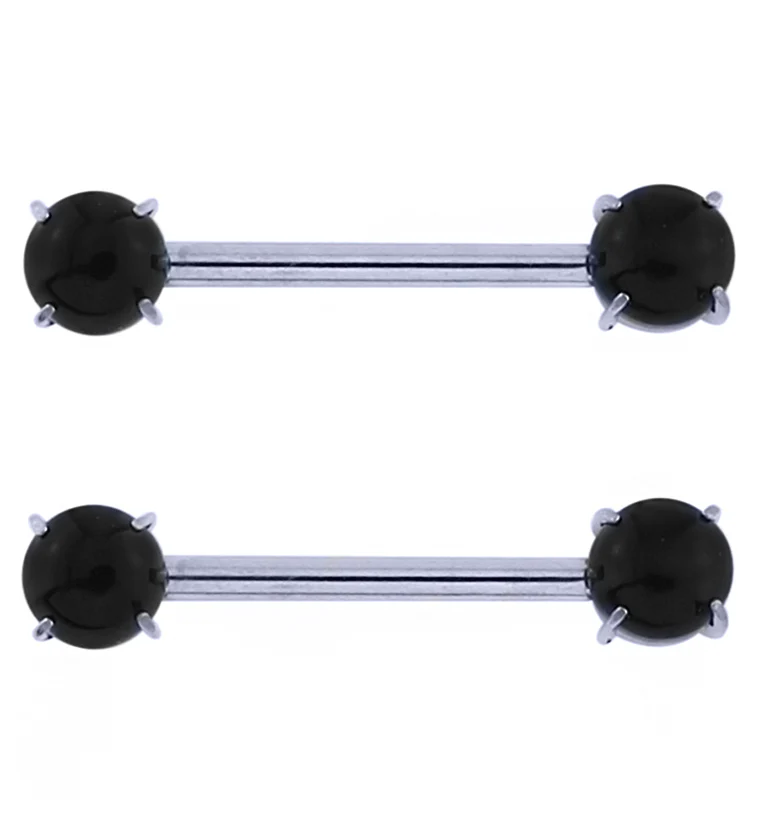 Double Black Obsidian Threadless Titanium Nipple Barbells