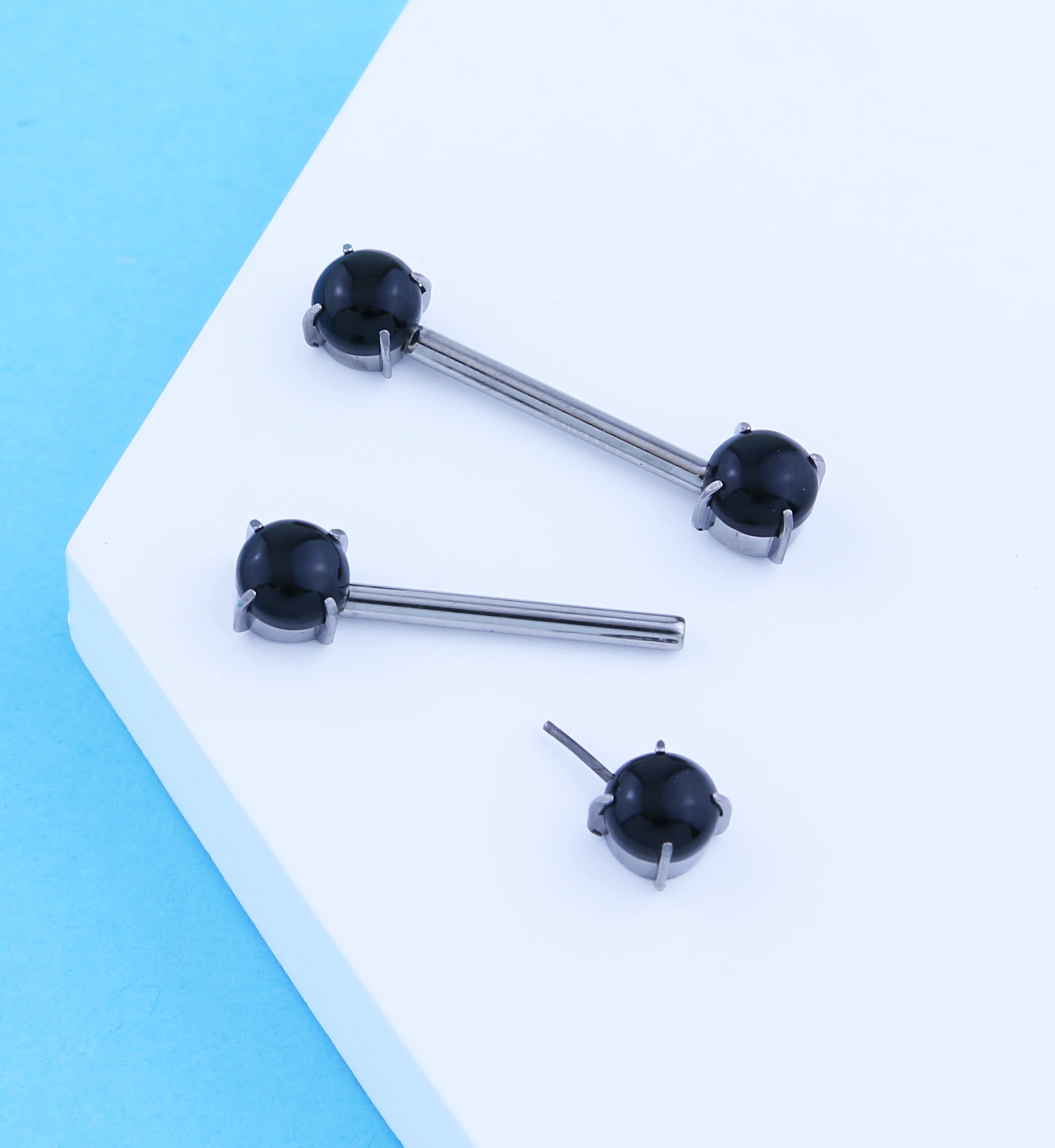 Double Black Obsidian Threadless Titanium Nipple Barbells - Image 2