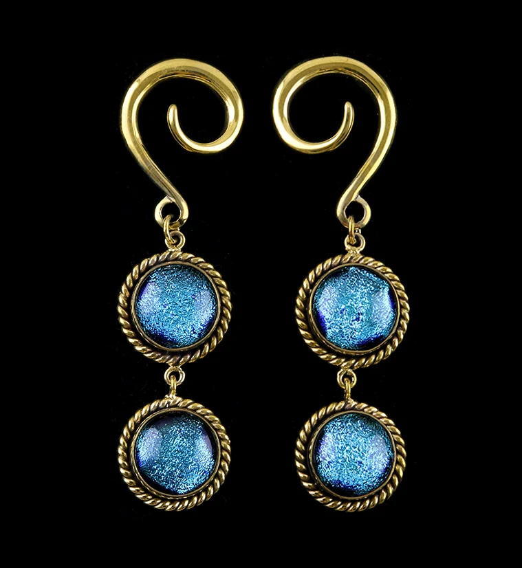 Double Blue Dichroic Glass Coil Hanging Ear Weights