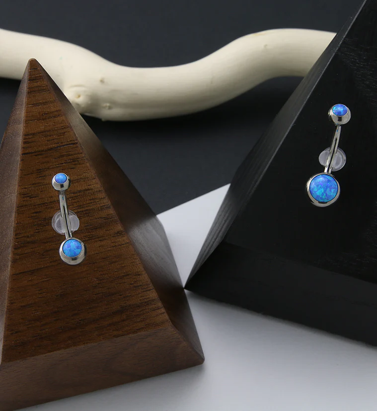 Double Blue Opalite Titanium Belly Button Ring - Image 2