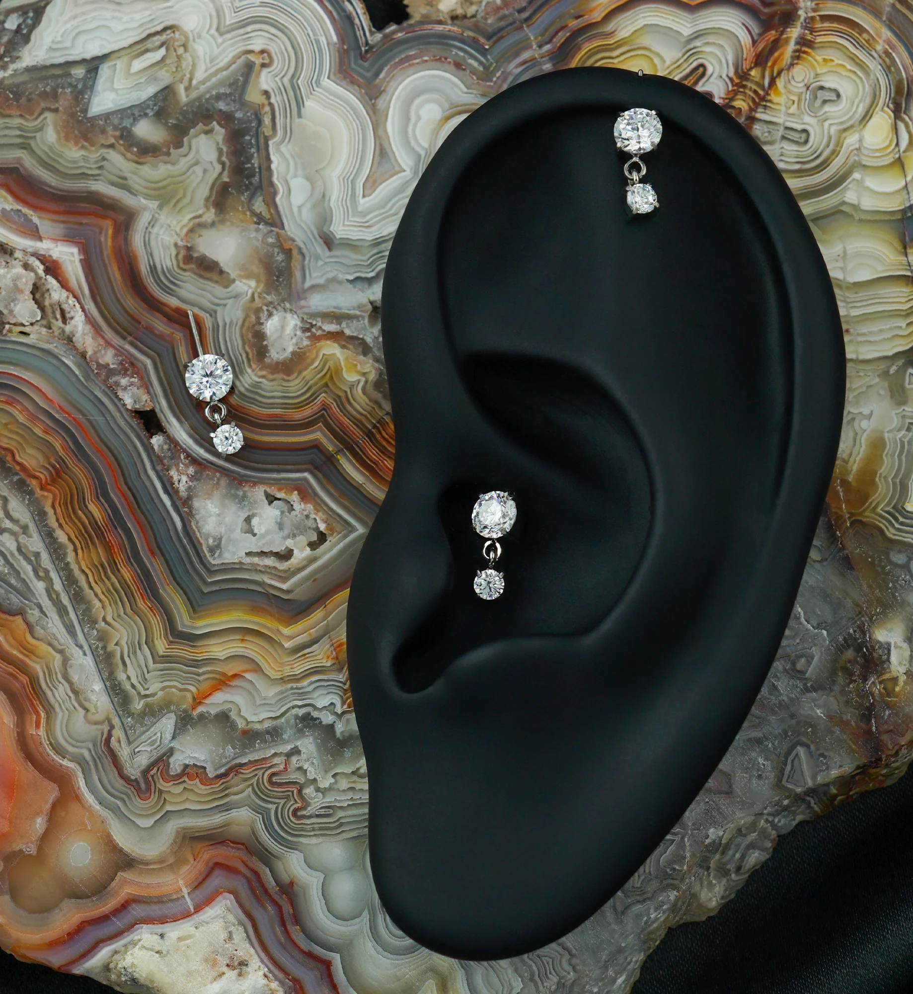 Double Clear CZ Dangle Vertical Titanium Threadless Top - Image 2