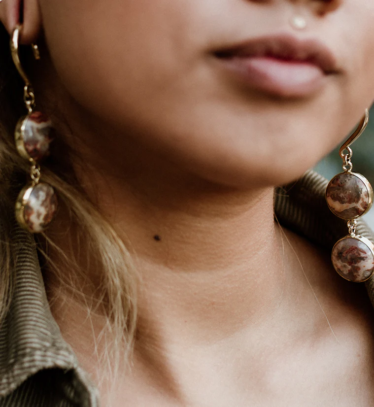 Double Crazy Lace Agate Stone Hanging Ear Weights - Image 2