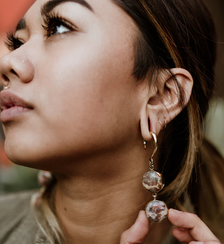 Double Crazy Lace Agate Stone Hanging Ear Weights - Image 5