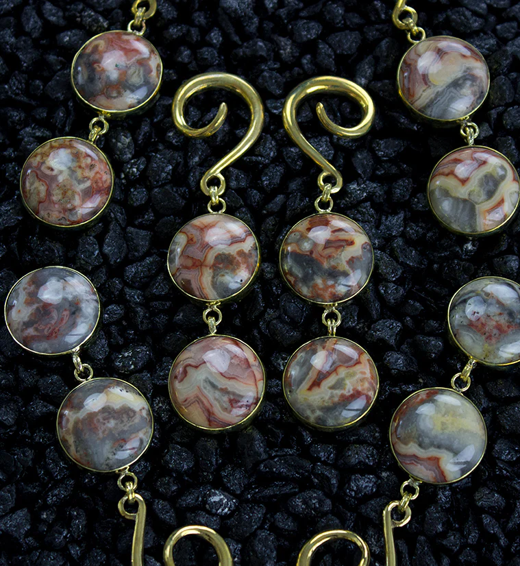 Double Crazy Lace Agate Stone Hanging Ear Weights - Image 7