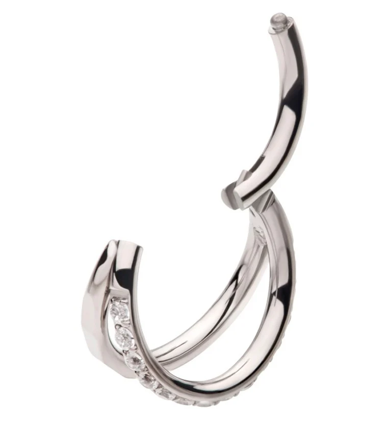 Double Crinkle CZ Titanium Hinged Segment Ring - Image 3